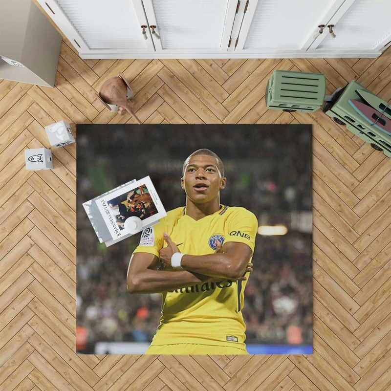 Kylian Mbappe in PSG Yellow Jersey Rug