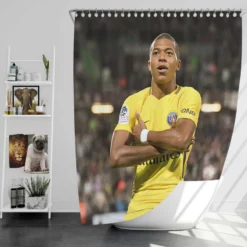 Kylian Mbappe in PSG Yellow Jersey Shower Curtain