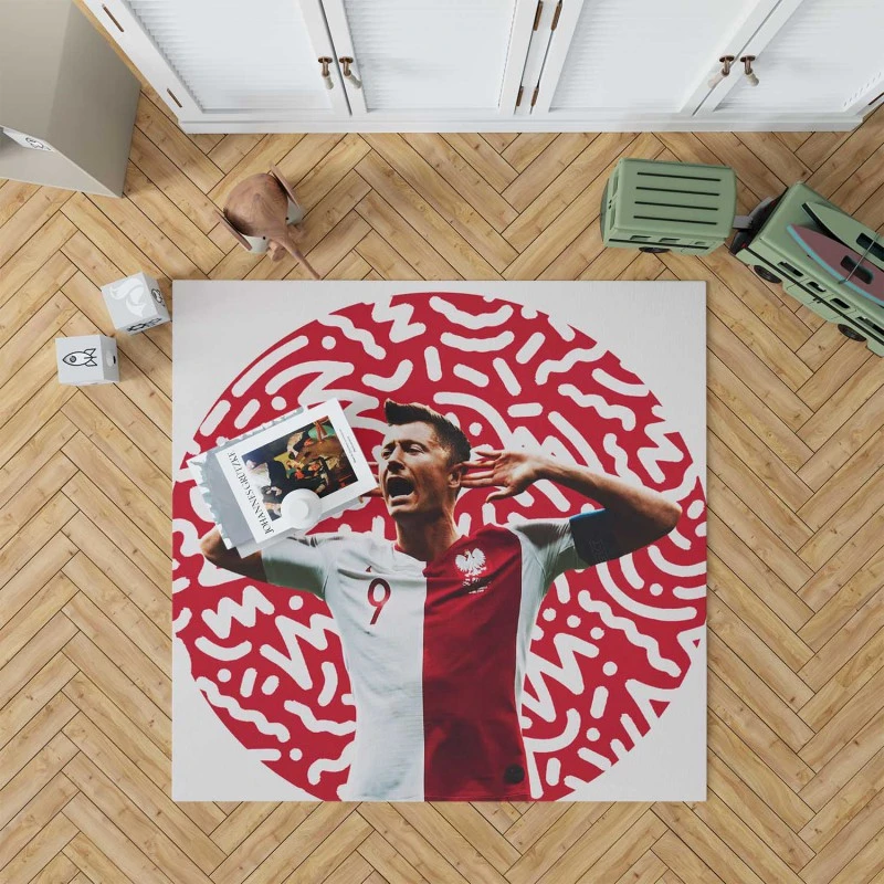 Lewandowski Capable Poland Soccer Player Rug