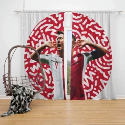 Lewandowski Capable Poland Soccer Player Window Curtain