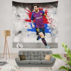 Lionel Messi  Barca Champions Leagues Soccer Player Tapestry