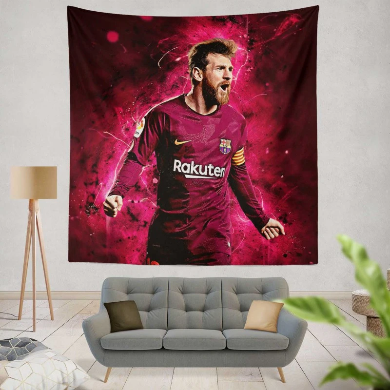 Lionel Messi  Barca Copa del Rey Football Player Tapestry