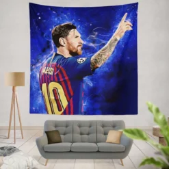 Lionel Messi  Barca Ligue 1 Football Player Tapestry