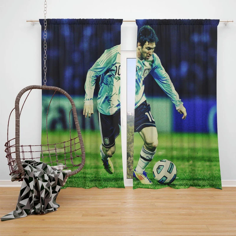 Lionel Messi Inspiring Argentina Sports Player Window Curtain