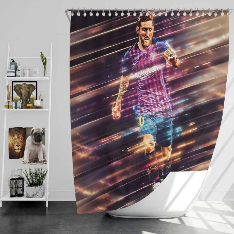 Lionel Messi Potent Barca Football Player Shower Curtain