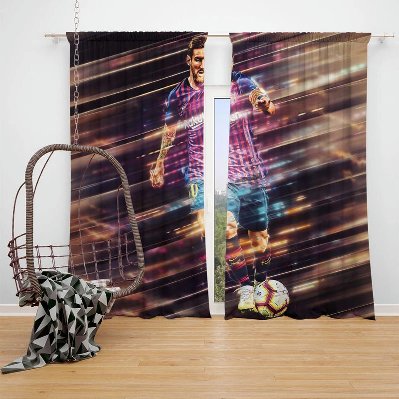 Lionel Messi Potent Barca Football Player Window Curtain