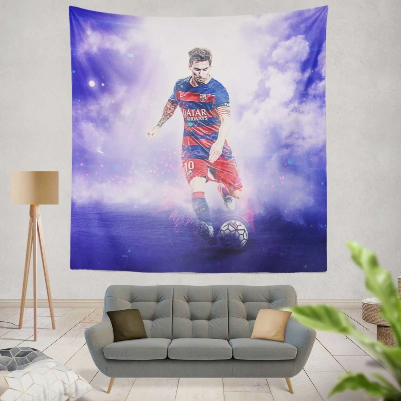 Lionel Messi Spirited Soccer Player Tapestry