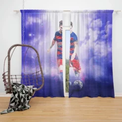 Lionel Messi Spirited Soccer Player Window Curtain