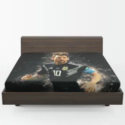 Lionel Messi  in Argentina Black Jersey Fitted Sheet 1