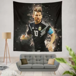 Lionel Messi  in Argentina Black Jersey Tapestry