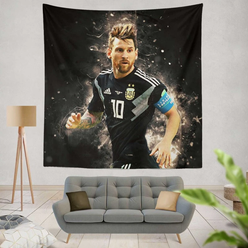 Lionel Messi  in Argentina Black Jersey Tapestry