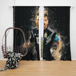 Lionel Messi  in Argentina Black Jersey Window Curtain