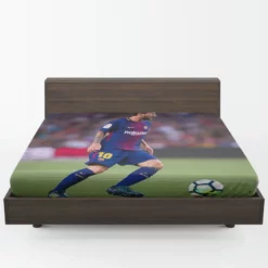 Lionel Messi with Barcelona Uniform Fitted Sheet 1