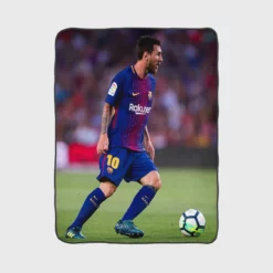 Lionel Messi with Barcelona Uniform Fleece Blanket 1