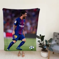 Lionel Messi with Barcelona Uniform Fleece Blanket