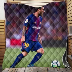 Lionel Messi with Barcelona Uniform Quilt Blanket