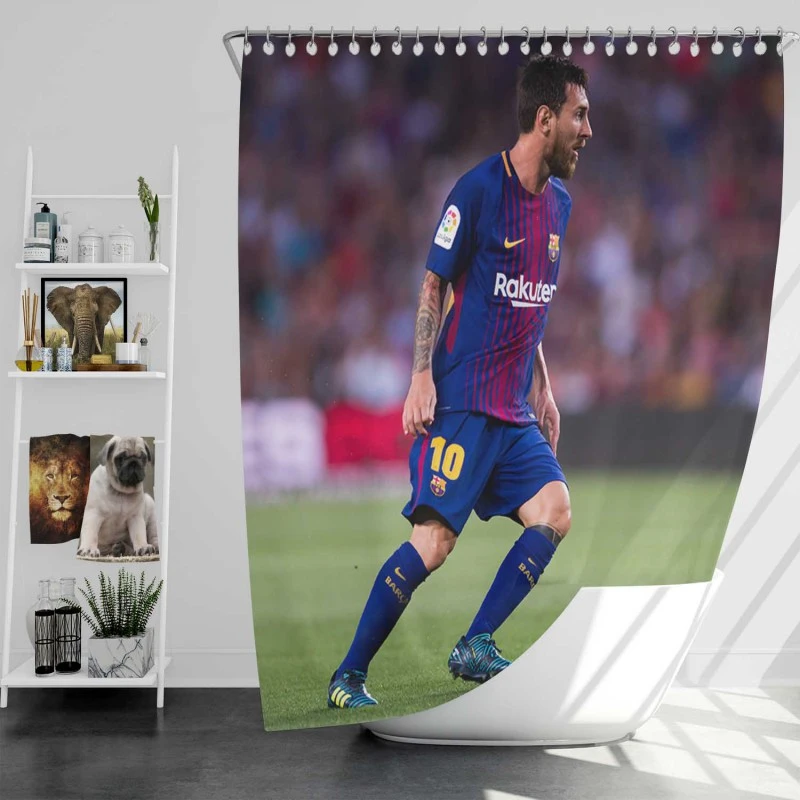 Lionel Messi with Barcelona Uniform Shower Curtain