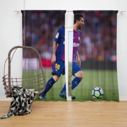 Lionel Messi with Barcelona Uniform Window Curtain