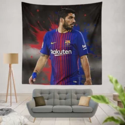 Luis Suarez Encouraging Barca Player Tapestry