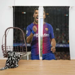 Luis Suarez Powerful Barcelona Club Player Window Curtain