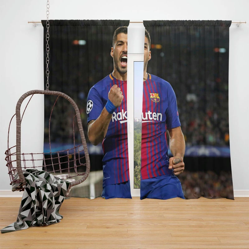 Luis Suarez Powerful Barcelona Club Player Window Curtain