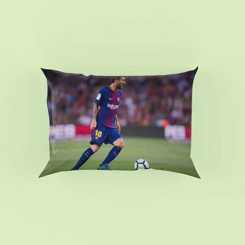 Lionel Messi with Barcelona Uniform Pillow Case