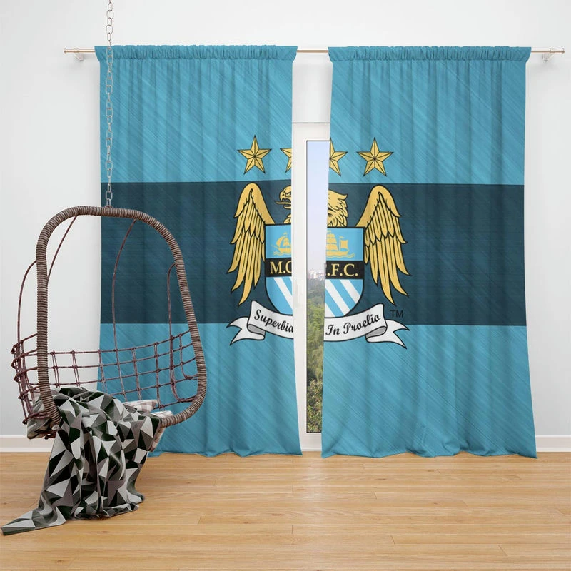 Manchester City FC Exciting Soccer Club Window Curtain