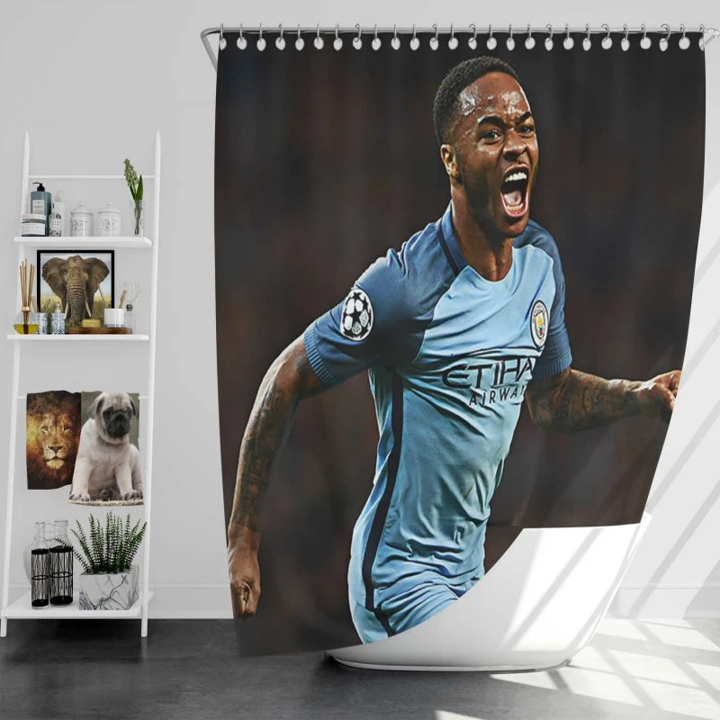 Manchester City Football Player Raheem Sterling Shower Curtain