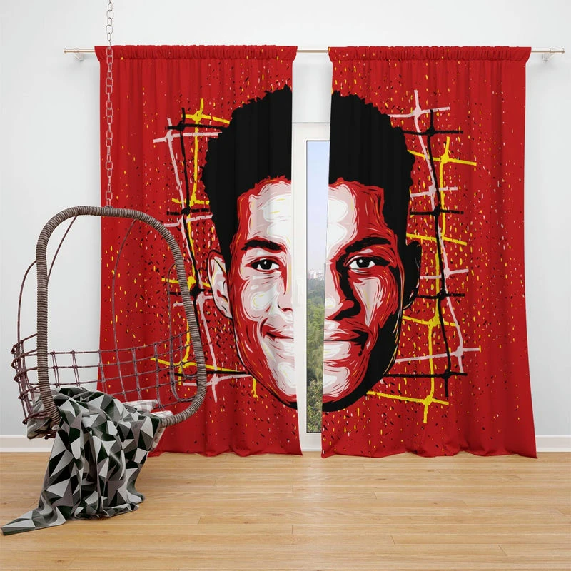 Marcus Rashford Committed Sports Player Window Curtain