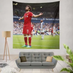 Mohamed Salah Celebrated Football Player Tapestry