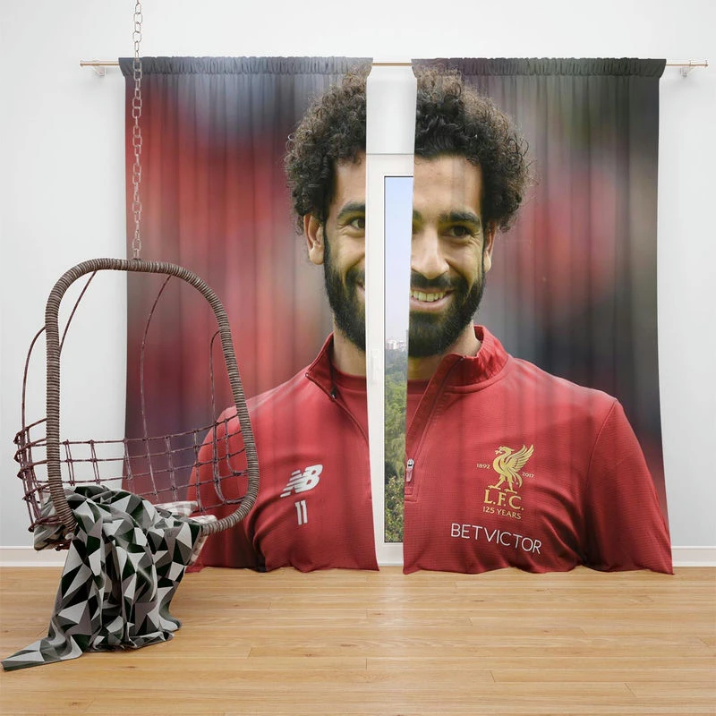 Mohamed Salah Committed Sports Player Window Curtain