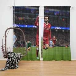 Mohamed Salah Competitive Football Player Window Curtain