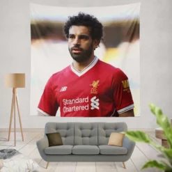 Mohamed Salah Confident Soccer Player Tapestry