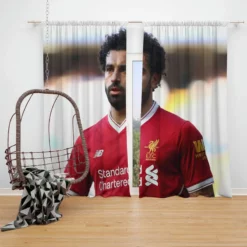 Mohamed Salah Confident Soccer Player Window Curtain