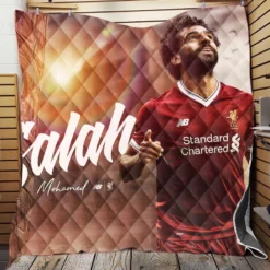 Mohamed Salah Encouraging Liverpool Footballer Quilt Blanket
