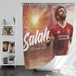 Mohamed Salah Encouraging Liverpool Footballer Shower Curtain