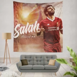 Mohamed Salah Encouraging Liverpool Footballer Tapestry