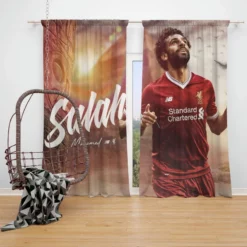 Mohamed Salah Encouraging Liverpool Footballer Window Curtain