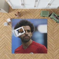 Mohamed Salah Spirited Soccer Player Rug