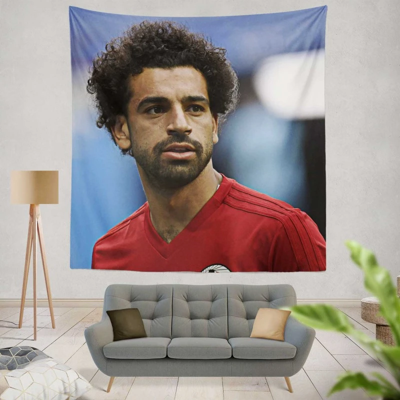 Mohamed Salah Spirited Soccer Player Tapestry