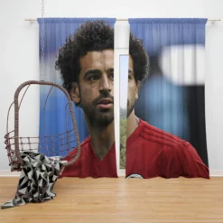 Mohamed Salah Spirited Soccer Player Window Curtain