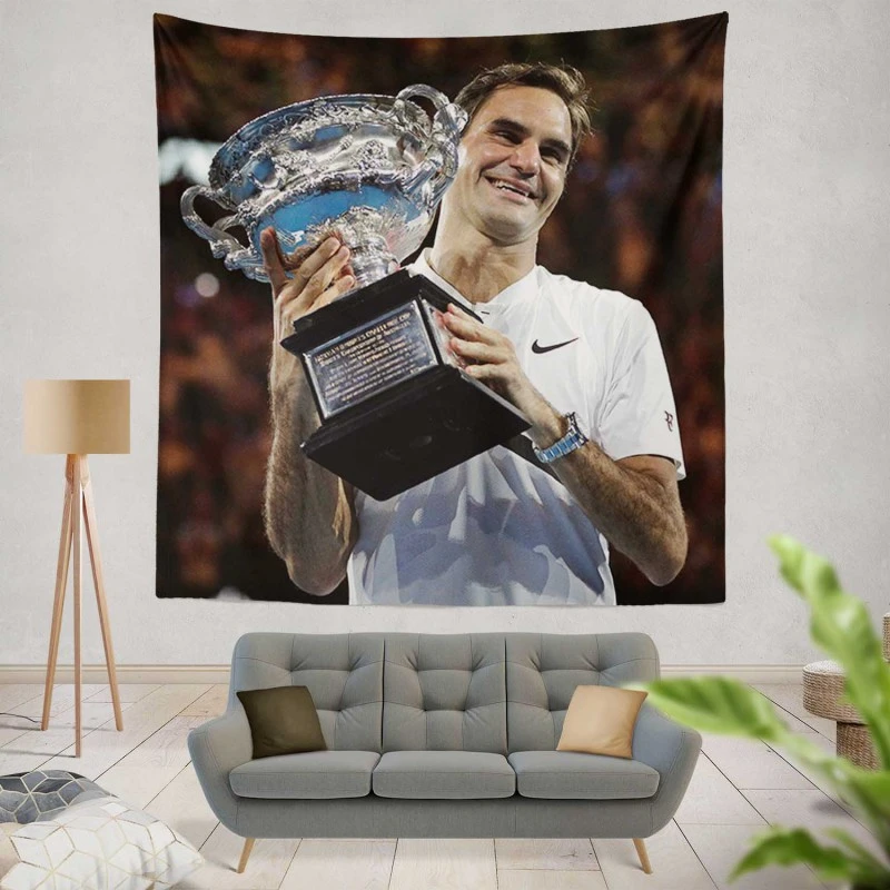 Motivating Tennis Player Roger Federer Tapestry