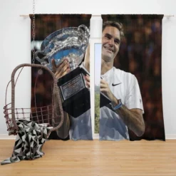 Motivating Tennis Player Roger Federer Window Curtain