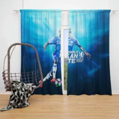 N Golo Kante  Chelsea Exciting Soccer Player Window Curtain