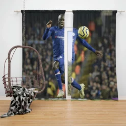 N Golo Kante Energetic Chelsea Football Player Window Curtain
