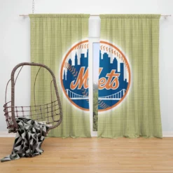 New York Mets Professional Baseball Team Window Curtain