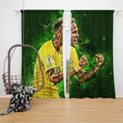 Neymar Brazil Soccer Player Window Curtain