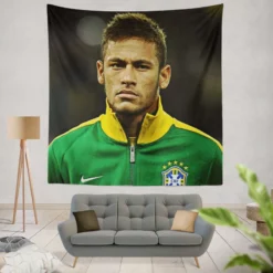 Neymar Competitive Football Player Tapestry