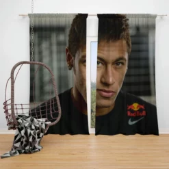 Neymar Focused Football Player Window Curtain