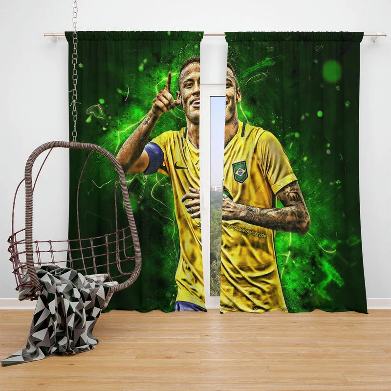 Neymar Gracious Brazil Footballer Player Window Curtain